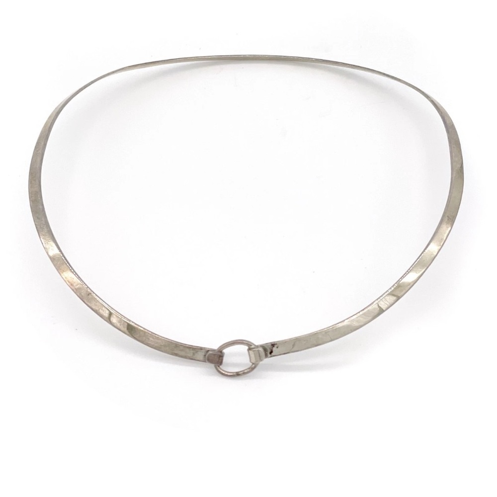 Vintage Sterling Silver Collar Necklace 4mm – Hook & Loop Clasp 17.5g Signed 925